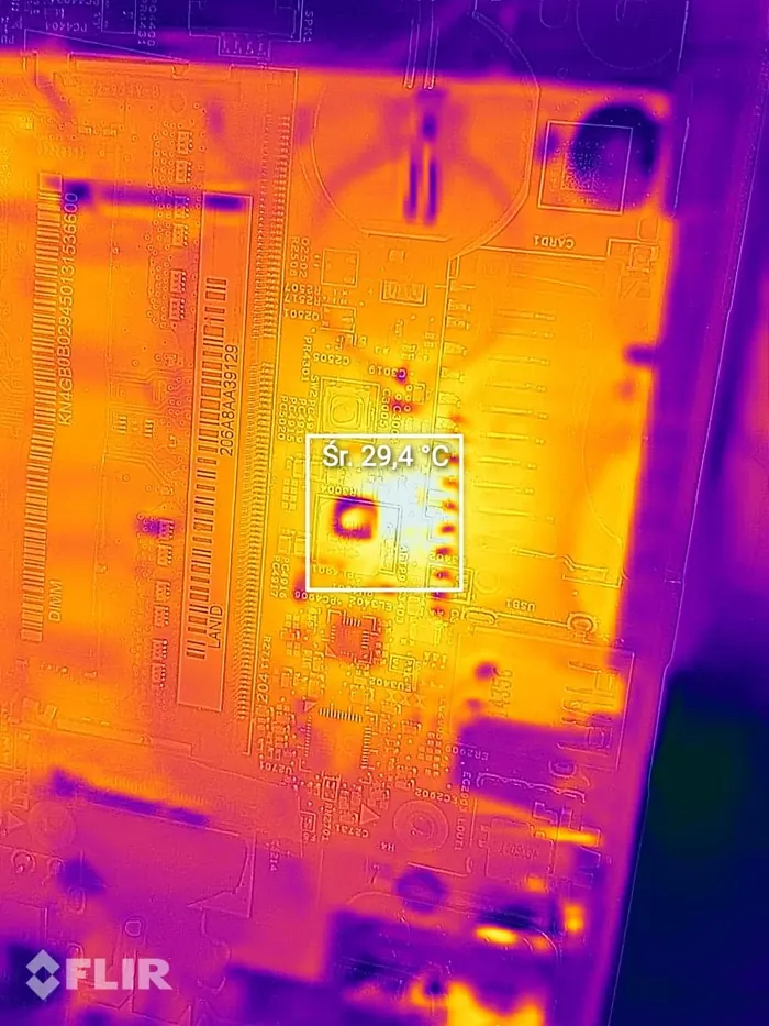 Thermal camera image of a motherboard